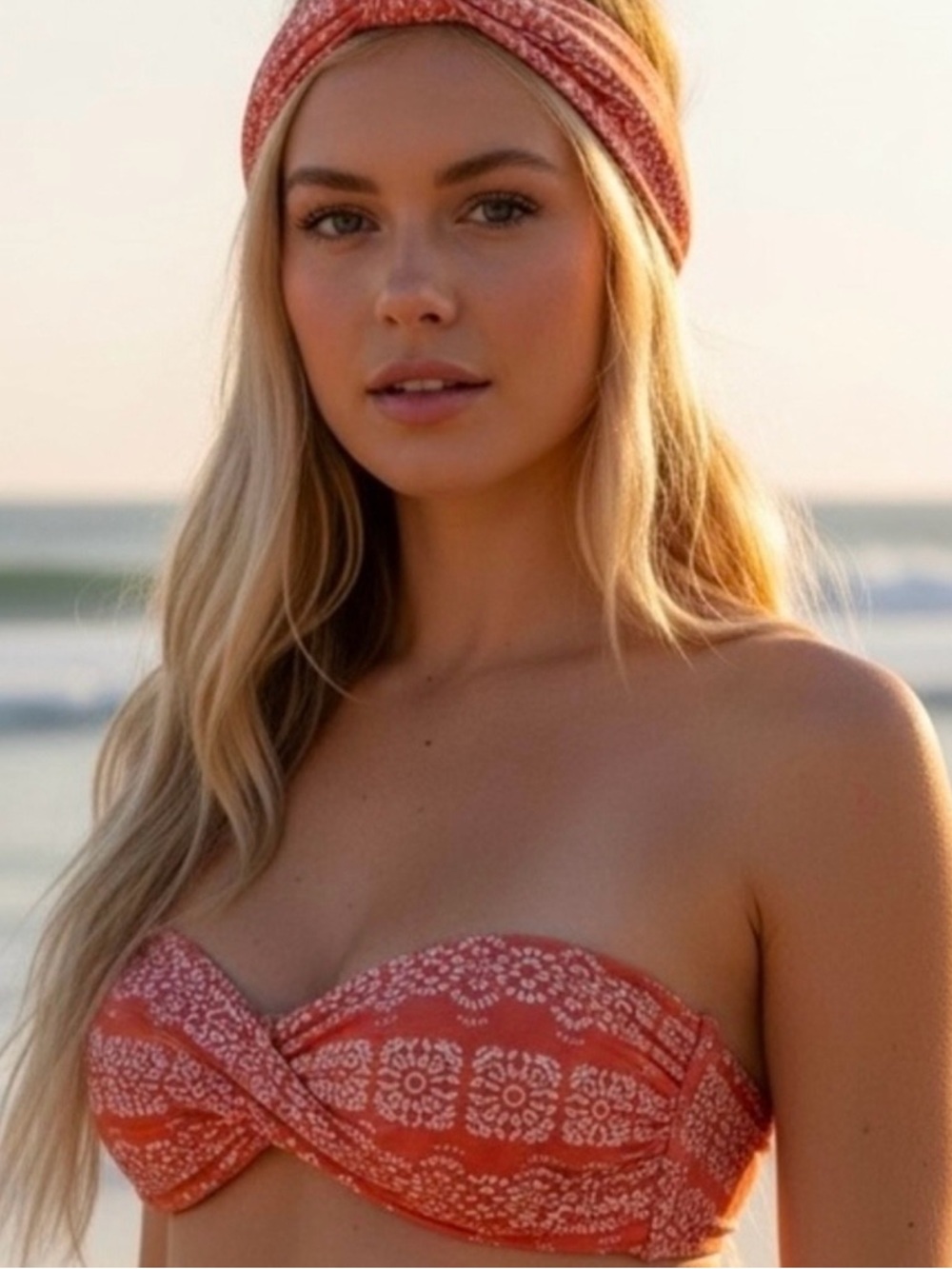 Robin Piccone Isla Bandeau Bikini Top in Terracotta ‎ NWOT